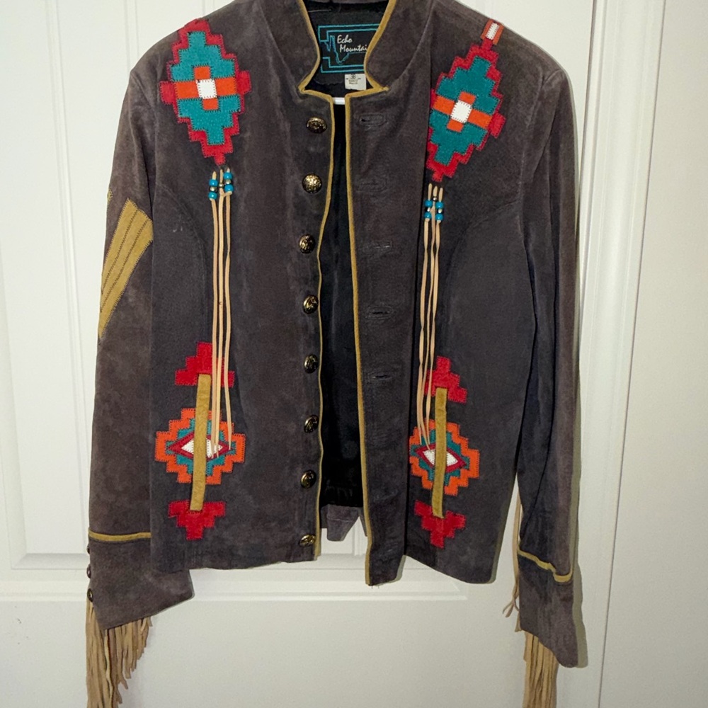 Echo Mountain by Arturo Suede Jacket with Fringe and Embroidery - Rare